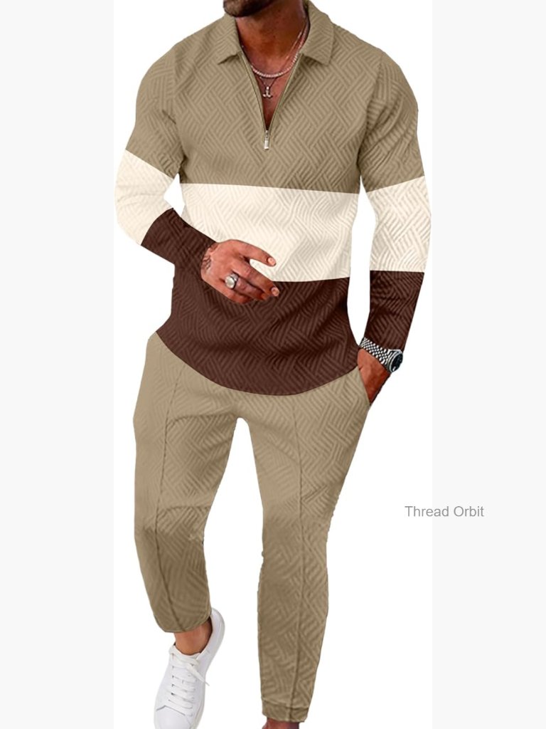 Men's 2 Piece Track Suit 1/4 Zip Polo Long Sleeve Top & Jogger Pants Set